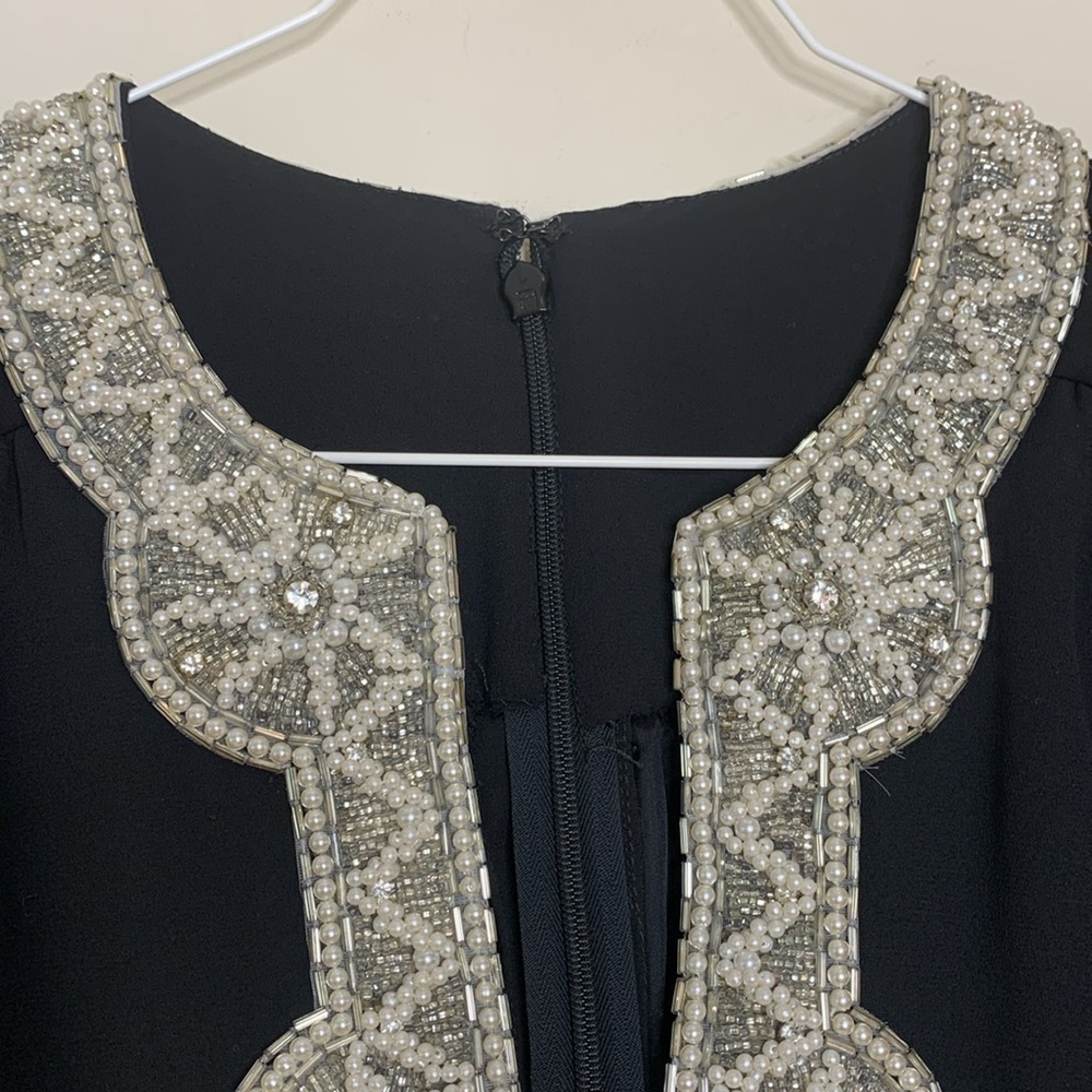 Vintage Pearl Beaded Rhinestone Jeweled Neckline Embellished Lined Shift Dress M - Picture 10 of 17